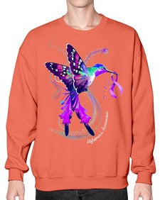 Hummingbird Holding Purple Ribbon Alzheimers Awareness 166# - alzheimers- Sweatshirt - Crew