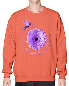 Hummingbird Sunflower Purple Ribbon Alzheimers Awareness 167# - alzheimers- Sweatshirt - Crew