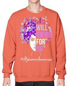 I Will Remember For You Alzheimer Awareness Womens Butterfly 180# - alzheimers- Sweatshirt - Crew