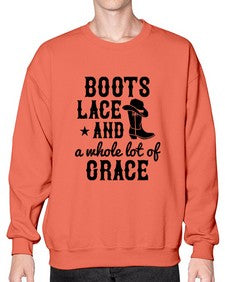 boots lace and a whole lot of grace 268# - western- Sweatshirt - Crew