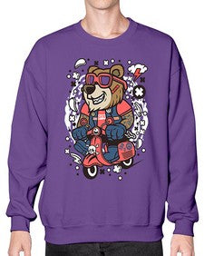 Bear scooterist 16# - cartoon animals- Sweatshirt - Crew