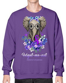 Forget me not Alzheimers Awareness Elephant Flower 150# - alzheimers- Sweatshirt - Crew