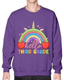 Hello third Grade Unicorn Rainbow 349# - third grade- Sweatshirt - Crew