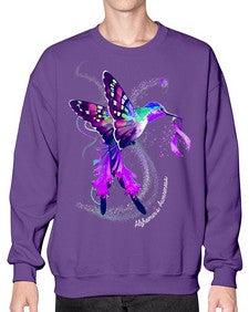 Hummingbird Holding Purple Ribbon Alzheimers Awareness 166# - alzheimers- Sweatshirt - Crew