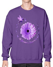 Hummingbird Sunflower Purple Ribbon Alzheimers Awareness 167# - alzheimers- Sweatshirt - Crew