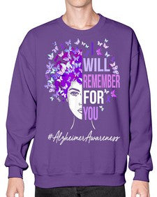 I Will Remember For You Alzheimer Awareness Womens Butterfly 180# - alzheimers- Sweatshirt - Crew