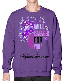 I Will Remember For You Alzheimer Awareness Womens Butterfly 181# - alzheimers- Sweatshirt - Crew