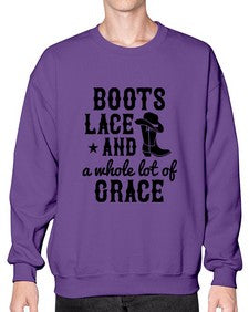 boots lace and a whole lot of grace 268# - western- Sweatshirt - Crew