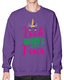 look whos four 261# - unicorn- Sweatshirt - Crew