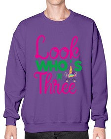 look whos three 266# - unicorn- Sweatshirt - Crew