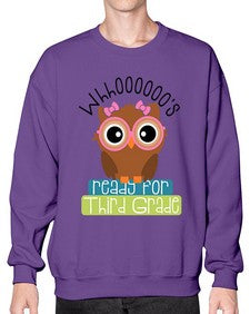 whooos ready for third grade girl 1010# - third grade- Sweatshirt - Crew