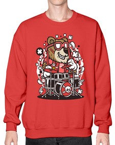 Bear drummer 14# - cartoon animals- Sweatshirt - Crew