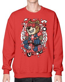 Bear scooterist 16# - cartoon animals- Sweatshirt - Crew
