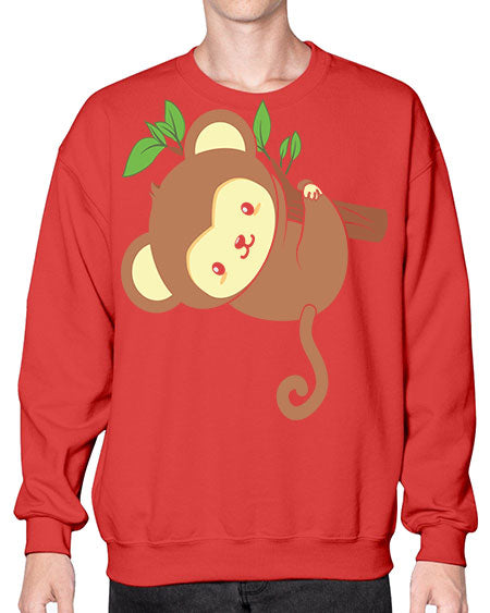 Cute Monkey Hanging on Tree 4# - monkey- Sweatshirt - Crew