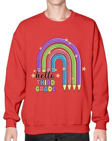 Hello third Grade Pencil Rainbow 347# - third grade- Sweatshirt - Crew