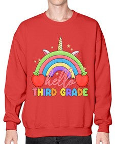 Hello third Grade Unicorn Rainbow 349# - third grade- Sweatshirt - Crew