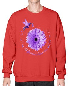 Hummingbird Sunflower Purple Ribbon Alzheimers Awareness 167# - alzheimers- Sweatshirt - Crew