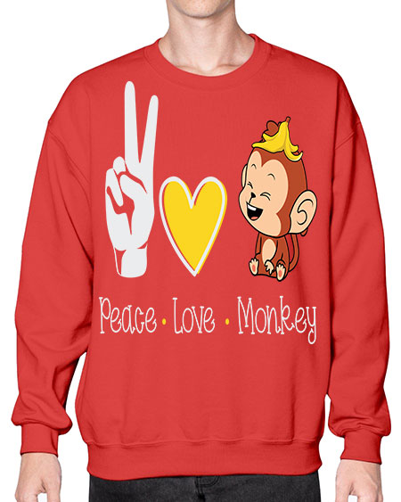 Peace Love Monkey 20# - monkey- Sweatshirt - Crew