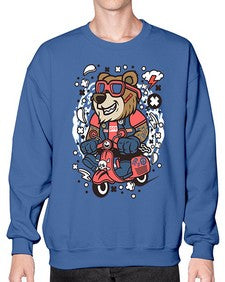 Bear scooterist 16# - cartoon animals- Sweatshirt - Crew