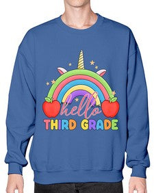 Hello third Grade Unicorn Rainbow 349# - third grade- Sweatshirt - Crew