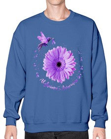 Hummingbird Sunflower Purple Ribbon Alzheimers Awareness 167# - alzheimers- Sweatshirt - Crew