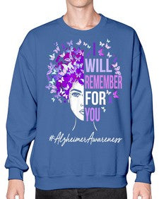 I Will Remember For You Alzheimer Awareness Womens Butterfly 180# - alzheimers- Sweatshirt - Crew
