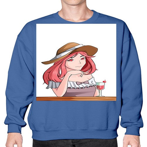pretty woman with fresh juice in summer 37# - anime- Sweatshirt - Crew