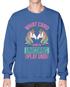 what card game do unicorns play uno 548# - unicorn- Sweatshirt - Crew