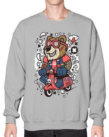 Bear scooterist 16# - cartoon animals- Sweatshirt - Crew
