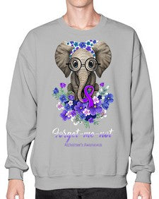 Forget me not Alzheimers Awareness Elephant Flower 150# - alzheimers- Sweatshirt - Crew