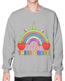 Hello third Grade Unicorn Rainbow 349# - third grade- Sweatshirt - Crew