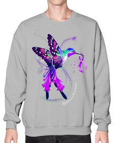 Hummingbird Holding Purple Ribbon Alzheimers Awareness 166# - alzheimers- Sweatshirt - Crew