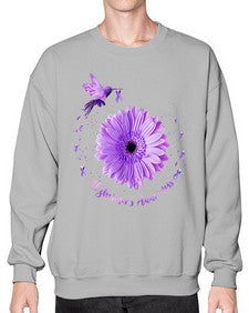 Hummingbird Sunflower Purple Ribbon Alzheimers Awareness 167# - alzheimers- Sweatshirt - Crew