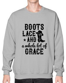 boots lace and a whole lot of grace 268# - western- Sweatshirt - Crew