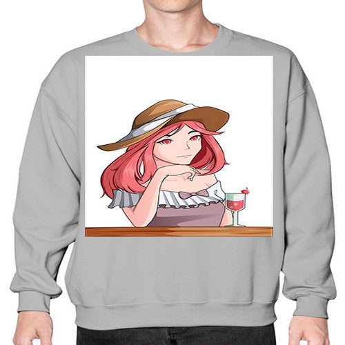 pretty woman with fresh juice in summer 37# - anime- Sweatshirt - Crew
