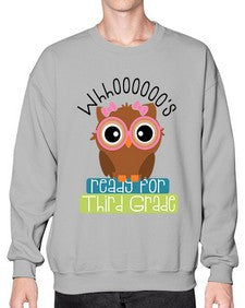 whooos ready for third grade girl 1010# - third grade- Sweatshirt - Crew