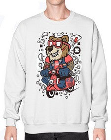 Bear scooterist 16# - cartoon animals- Sweatshirt - Crew