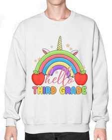 Hello third Grade Unicorn Rainbow 349# - third grade- Sweatshirt - Crew