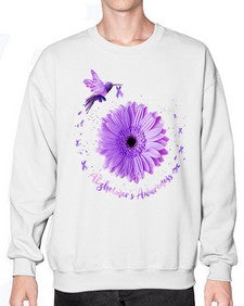 Hummingbird Sunflower Purple Ribbon Alzheimers Awareness 167# - alzheimers- Sweatshirt - Crew