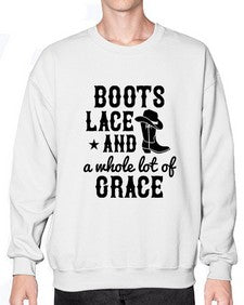boots lace and a whole lot of grace 268# - western- Sweatshirt - Crew