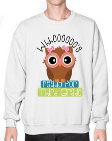whooos ready for third grade girl 1010# - third grade- Sweatshirt - Crew
