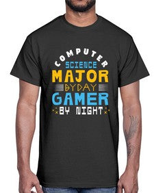 Computer science major by day gamer by night 6#- computer- Cotton Tee