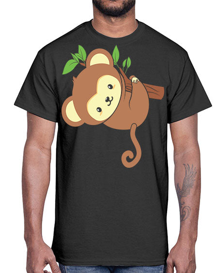 Cute Monkey Hanging on Tree 4#- monkey- Cotton Tee