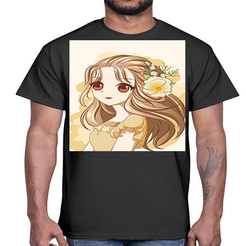 Cute and happy girl with flowers crown 57#- anime- Cotton Tee