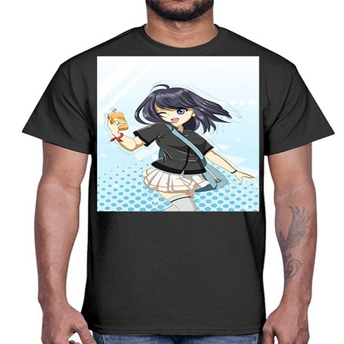 Cute and happy student girl with banana milk 4#- anime- Cotton Tee