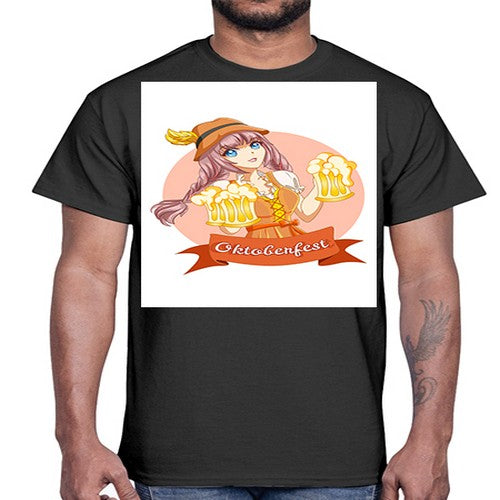 Cute and happy woman celebrating oktoberfest with beer 177#- anime- Cotton Tee