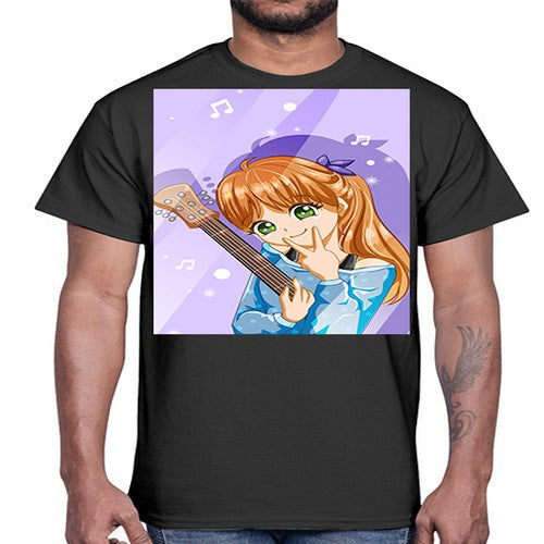 Cute and soft girl with guitar 53#- anime- Cotton Tee