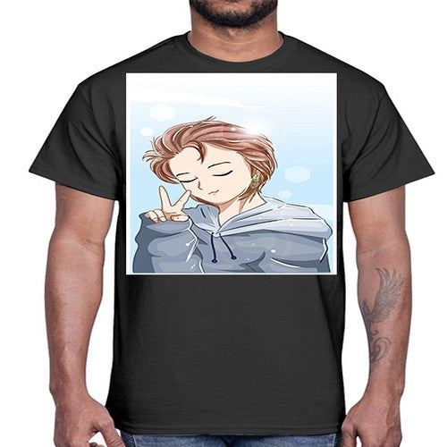 Cute boy brown hair with blue jacket 126#- anime- Cotton Tee