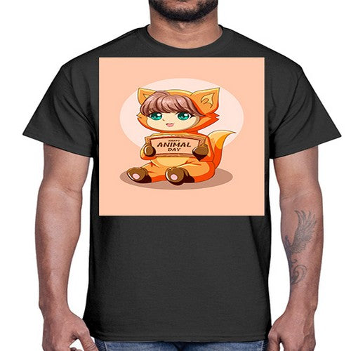 Cute girl with animal costume in animal day text 137#- anime- Cotton Tee