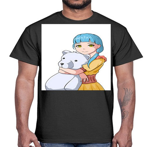 Cute girl with bear doll 26#- anime- Cotton Tee